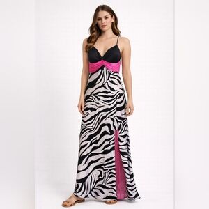 Cache Vintage Zebra Print Evening Gown Size 2 | Like New | 90's/Friends/Hot Pink